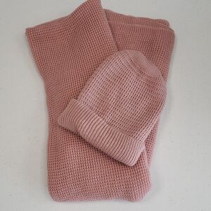 Pink Knit Scarf and Beanie Set
